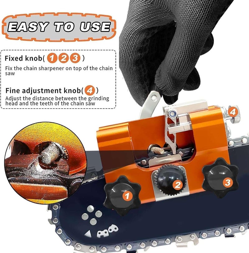 NINGHW Chainsaw Sharpener Jig, Upgraded Chain Saw Sharpener Tool, Hand Crank Chainsaw Sharpening Kit with 10 High Hardness Bits, Gloves, Bag and Brush, Portable Chainsaw Blade Sharpener for 6"-22" Chain Saws - Image 2